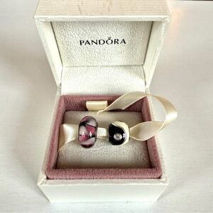 PANDORA Yin Yang Black/White and Murano Glass Swirl Charms